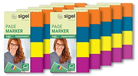 SIGEL HN614 Haftmarker Index-Lesezeichen, 10 Stück á 160 Streifen im Format 20 x 50 mm, orange, blau, gelb, lila