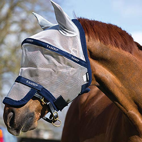 Horseware Ireland Rambo Plus Flymask, Silver/Navy, Pony
