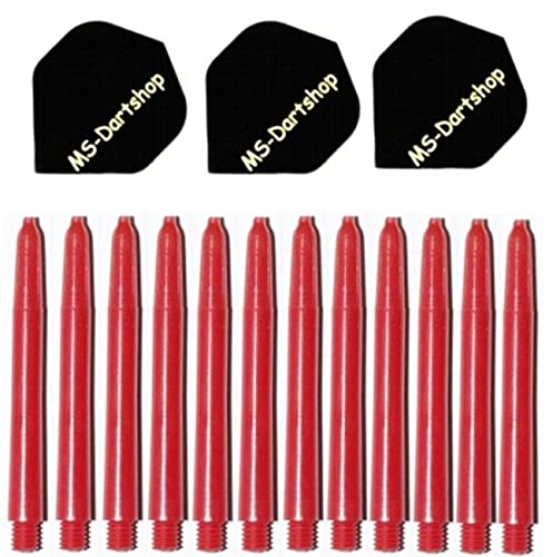 MS-DARTSHOP Nylon Schäfte, 4 Satz = 12 Stück, Incl. 1 Satz MS-DARTSHOP Flights (Rot, L3 = INB 40mm)