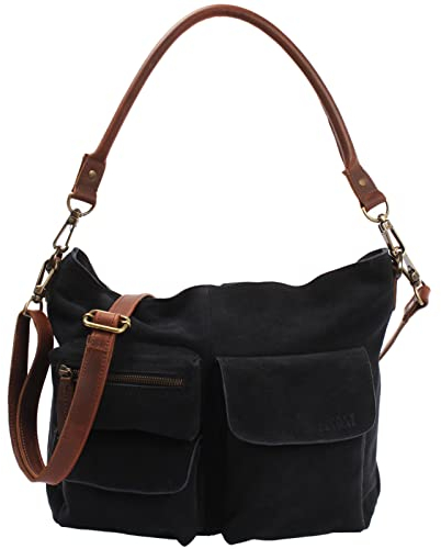 LECONI Schultertasche Ledertasche für Damen echtes Leder Natur großer Shopper Lederhandtasche für DIN A4 Damentasche Frauen Handtasche Veloursleder Wildleder 41x32x10cm anthrazit LE0039-V