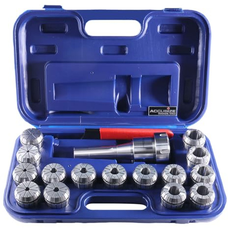 Accusize Industrial Tools ER40 Collet System, R8 Shank, 15 Pcs, 0223-0984