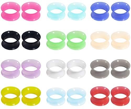 TOPBRIGHT 12 Pairs Ultra Thin Soft Silicone Ear Gauges 1/2 Earring Plugs Flexible Ear Tunnels Stretchers Expander Double Flared Flesh Ear Piercing Jewelry for Women Men