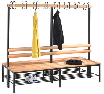 C und P Doppelseitige Garderobenbank ohne Schuhrost Umkleidebank 16 Haken, 165x200x75 cm