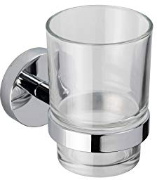 Croydex Epsom Wall Mounted Toothbrush Holder Flexi-Fix Bathroom Accessories | Glass Tumbler | No drill required | Your choice to screw or glue with Flexi-Fix brackets | Modern Design | Fixings Included