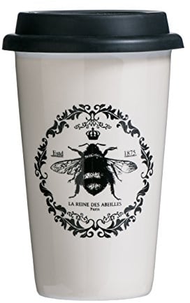 Premier Reine Isotherme Eco Tasse de Voyage avec Couvercle en Silicone et Porcelaine Noir, 330 ML