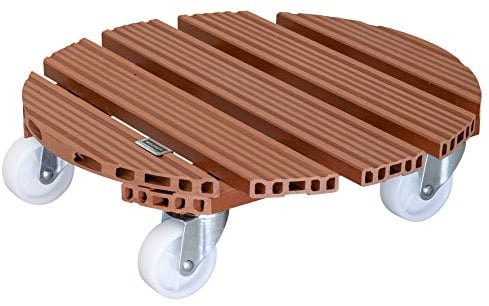 Wagner Pflanzenroller WPC Ø 38,5 x 11 cm I Blumenroller für Außenbereich + Innenbereich I Kübelroller aus FSC® Wood Plastic Composite, Terracotta I 2 Feststeller I Tragkraft 150 kg - 20055501