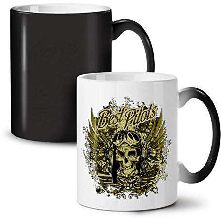 Beste Pilot Krieg Cool Schädel Farbwechselbecher, Flug Tasse - Großer, Easy-Grip-Griff, Wärmeaktiviert, Ideal für Kaffee- und Teetrinker von Wellcoda