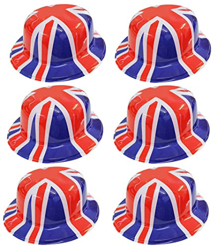 I LOVE FANCY DRESS LTD Union Jack Plastik Melone Hut - Jubiläum Party Britisch Kostüm Herren & Damen - Erhältlich in Viele Packung Größen - 6X Hut