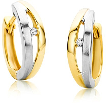 Orovi Damen -Creolen,mit Diamnten Ohrringe Zweifarb/Weißgold und Gelbgold 9Karat (375) Ohr-Schmuck Brillanten 0.03ct