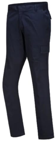 Portwest S231 Stretch Slim Fit Combat Trousers Soft Handle Twill Reflective | Navy, 32 Waist, UPF 50+, 98% Cotton, Hook and Bar Closure, 2 Thigh Pockets, Twin-Stitched Seams, High Visibility, Workwear