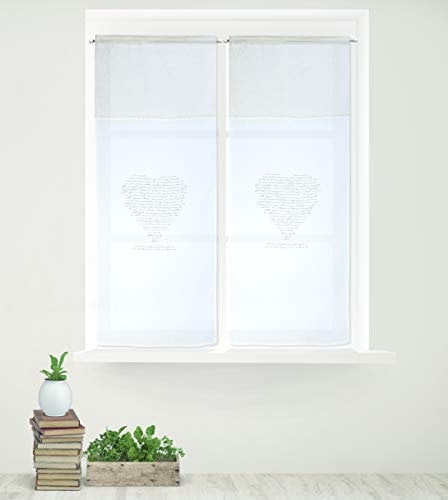 Home Collection TCCUO116/240 Tendina Coppia Cuore, Poliestere, Naturale, 60x240 cm, 2 Unità