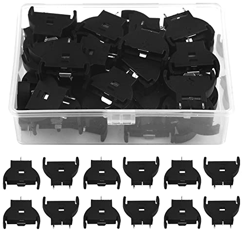 WMYCONGCONG 50 PCS CR2032 Vertical Button Cell Battery Sockets Holder Case Plastic Shell Type, Black