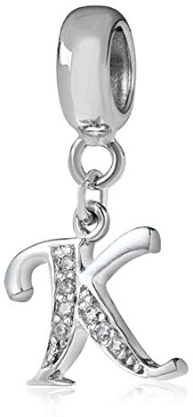 Buchstaben-Charm, 925er-Sterlingsilber, Perlen, Alphabet-Charm, K-Anhänger, Jahrestag, Charm, Wörter, Charm, passend für Pandora-Charm-Armband (K)