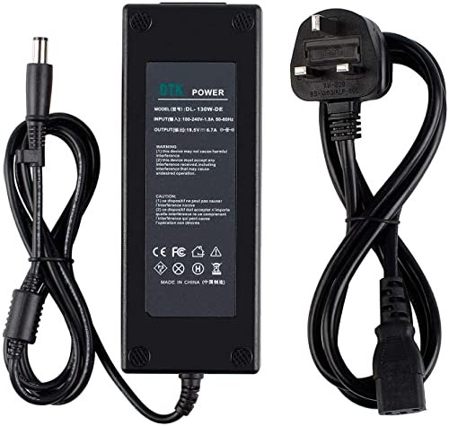 DTK 19.5V 6.7A 130W Laptop Charger Replacement for Dell Notebook Computer PC Power Cord Supply Lead AC Adapter XPS Latitude Inspiron Compatible with Laptop Alienware Gaming Connector:7.4 x 5.0mm