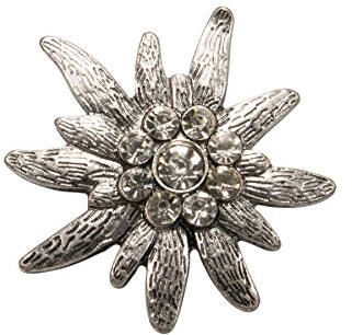 Alpenflüstern Ansteck-Pin Strass-Edelweiss groß antik-Silber-Farben API080