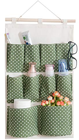 EBETA E Hängeorganizer Tür Wand Organizer Utensilientasche Hängende Aufbewahrungstasche für Eingang Garderobe Badezimmer (Dunkelgrün-Punkte, 10 Fächer)