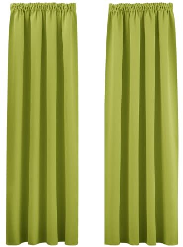 PONY DANCE Grüne Blickdichte Gardinen mit Kräuselband für Schienen 2er Set H 245 x B 140 cm Thermovorhang gegen Hitze Wohnzimmer Vorhänge Verdunkelung Thermal Blackout Curtains