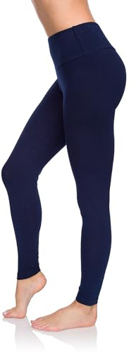 SOFTSAIL Leggings 95% Cotton Womens Leggings High Waist Leggings Full Length Ladies High Waisted Leggings Tummy Control Lady Legging Stretchy Pants Free Time Relax Walking Navy, 24