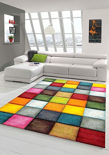 Teppich modern Teppich Wohnzimmer Karo Design Multifarben Größe 200 x 290 cm