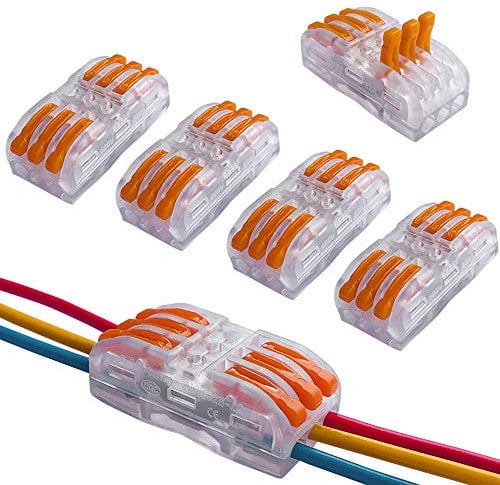 QitinDasen 12Pcs KV313 Leva-Dado Cavo Connettore, 3 in 3 fuori Bilaterale 6 Porte Trasparente Connettore Conduttore Compatto, Morsettiera Cavo Connettore Molla Rapido