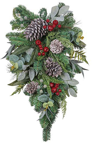 Valery Madelyn 24 Inch Artificial Red Berries Pre-Lit Teardrop Swag for Decorating Outdoor, Indoor, Mailbox, Door, Window, Stairway, Wedding, Christmas, Holiday, Party Decor