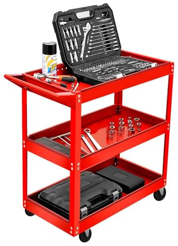 Shoze 3 Level Heavy Duty Shelf Tool Trolley Workshop Garage DIY Tool Mechanic Tools Storage Trolley Wheel Cart Tray