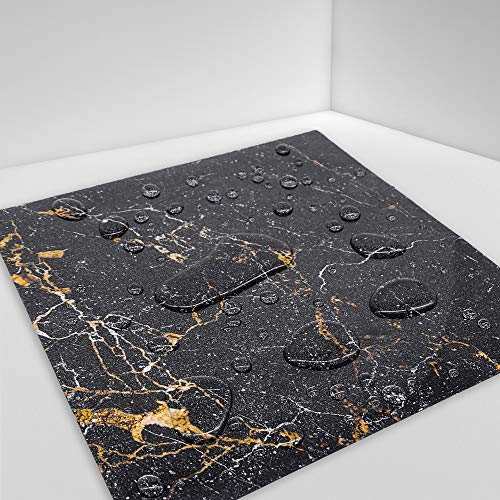 Hiser 10 Stück Küchenrückwand Fliesenaufkleber, Marmor Muster Wasserdicht Ölfest Stickerfliesen Deko Selbstklebende für Küche Badezimmer Wohnzimmer Dekoration (Schwarze goldene,15 x 15 cm)