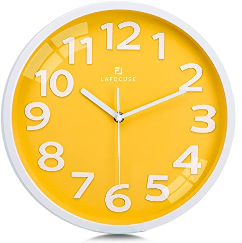 Lafocuse 3D Ziffern Lautlos Wanduhr Gelb, Modern Wanduhr 30cm Leicht zu Lesen, Ohne Ticken Geräuschlos Deko für Wohnzimmer Küche Kinderzimmer Büro