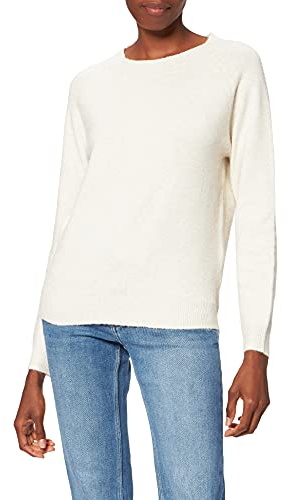 ONLY Damen Basic Strickpullover | Einfarbiger Knitted Stretch Sweater | Langarm Rundhals Shirt ONLRICA, Farben:Beige, Größe:36