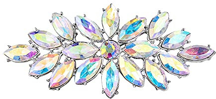 EVER FAITH Broche Diamanté Femme Accessoire Décoration de Vêtement Cristal Strass Forme Feuilles Fleur Ton d'argent Multi Clair