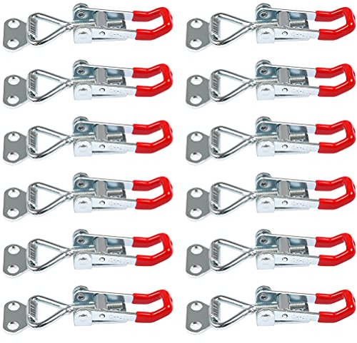 FOCCTS GH-4001 Toggle Catch Latches,12 PCS Metal Toggle Clamp, 100kg/220lbs, Adjustable Toggle Clamp, Heavy Duty Hand Tool Quick Release,Holding Capacity Latch Button Toggle Latch