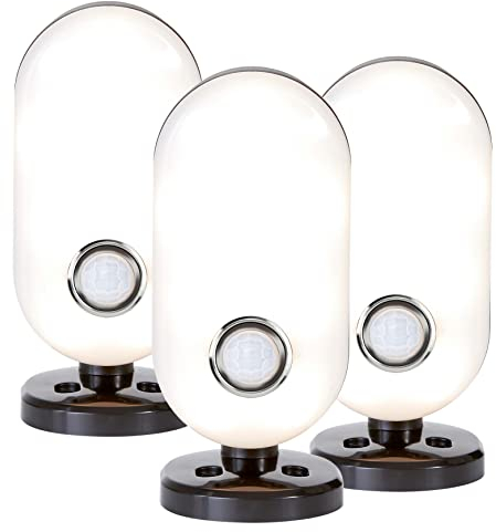 Northpoint LED Leuchte mit Bewegungsmelder 3er-Set ovalem Lichtauslass in Schwarz, 50lm, Tageslichtweiß (4000K), Spritzwassergeschützt (IP44), Wandhalterung mit Kugelgelenk