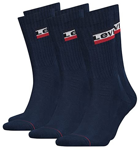 LEVIS Herren Socken Regular Cut 120SF SPRT LT 3er Pack Crew Sportsocken Baumwolle 35-38 39-42 43-46 Schwarz Weiß Blau Grau, Größe:35-38, Farbe:Dress Blue (002)