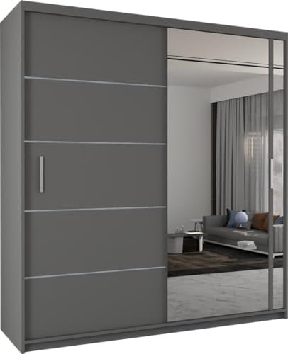 SLIDING WARDROBE 4U Indiana Free Standing Double Sliding Mirror Door wardrobe (150cm, Grey)