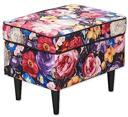 LAUREL Fußhocker gepolstert mit floralem Muster - Vintage Polsterhocker für Sessel, Couch und Sofa - 63 x 43 x 42 cm (B/H/T)