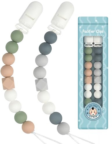 Kowlone Dummy Clips Boys Girls Silicone Soother Pacifier Chain Binky Holder Set for Teething Baby Unisex Newborn Dummies