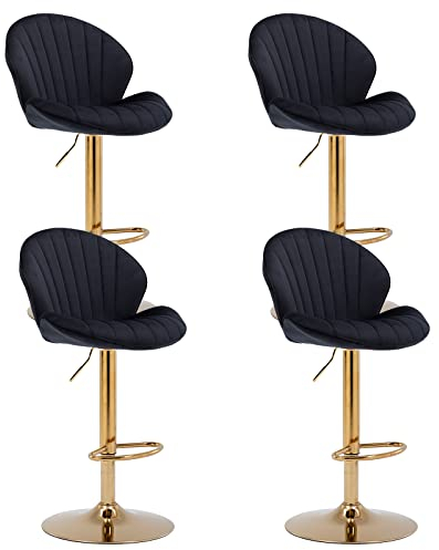 Wahson Barhocker 4er Set Barstuhl Bistrohocker mit Lehne, höhenverstellbar, Tresenhocker aus Samt und Metall, Gesteppter Küchenstuhl für Küche/Hausbar, Schwarz