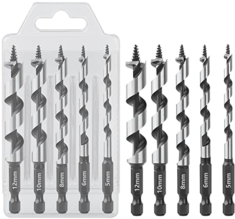 Vearter 5/6/8/10/12mm 5-tlg. Sechskantschaft Spitze Schraube Typ Holzbearbeitung Schlagbohrer Set Holzbearbeitung selbstzentrierende Sägewerkzeug Massivholz MDF Spanplatte