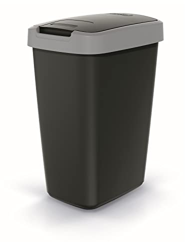 Keden Compacta Q - Cubo de basura con tapa abatible y oscilante (12 L, plástico), color negro y gris