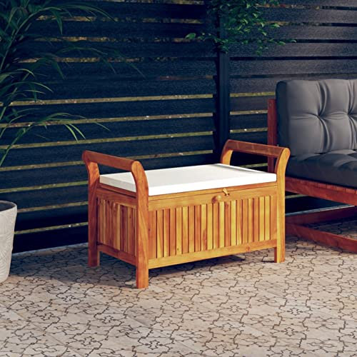 ZHOUMIN Garten-Truhenbank mit Kissen, Gartenbänke, Sitzbank Outdoor, Parkbank, Outdoor Deko Wetterfest, Garten Bank Für Draussen, 91 cm Massivholz Akazie