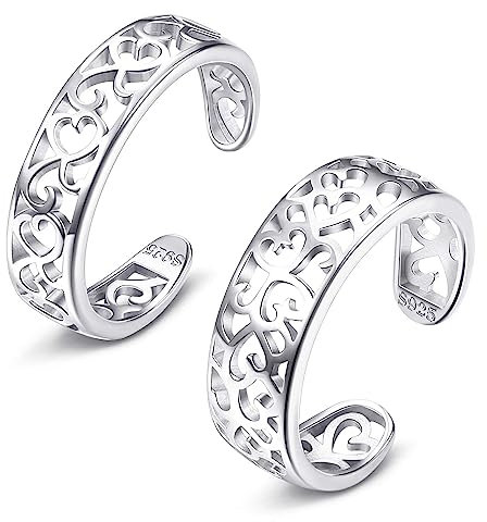 Sllaiss 2-3 Stücke Zehenringe Silber 925 Öffnen Zehenring für Frauen Sterling Silber Zehenringe Set Blume Herz Hohlt Zehenring Verstellbar Zehenringe Sommer Fußschmuck Set A