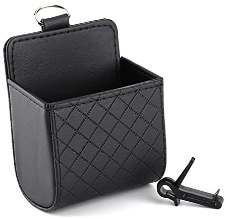 Lwuey Auto Air Vent Organizer, Aufbewahrungsbox Für Lüftungsschlitze Aufbewahrungstasche Car Lüftung Outlet Aufbewahrung Aufhängen Aufbewahrungsbeutel Handy Halter Schlüssel Brille Pu Leder Schwarz