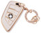 Koaudb Coque de clé de Voiture pour BMW Soft TPU Full Protection Smart Key Case Shell Blanc avec Porte-clés Fit pour BMW X1 X2 X3 X5 X6 2 5 6 7 Series 3 4 Buttons Smart Key Fob Case (R-BM-4D-W)