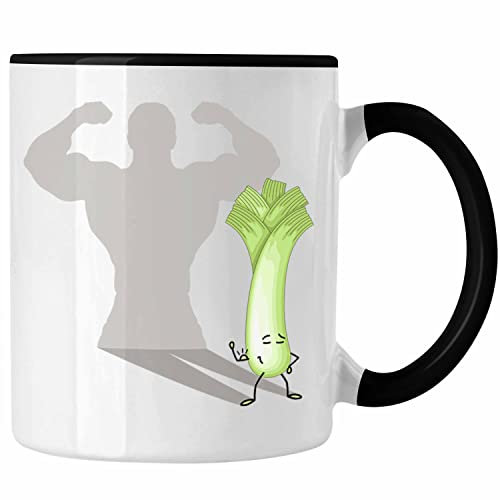 Trendation - Gym Tasse Fitness Geschenk Lauch Schatten Muskeln (Schwarz)