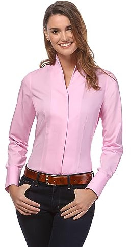 Vincenzo Boretti Chemisier Femme, légèrement cintré, Tissu Infroissable et Respirant - agréable à Porter, 100% Coton, col Calice, Manches Longues, uni Rose Soutenu 38