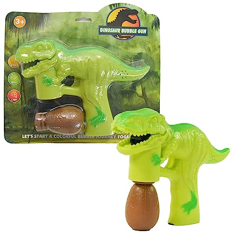 Kögler 50243 - Dinosaurier Seifenblasenpistole für Kinder, T-Rex Motiv in Grün – Magischer Spielspaß mit Licht und Sound