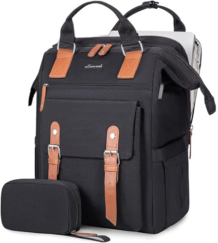 LOVEVOOK Sac a Dos Femme, Impermeable pour Ordinateur Portable 15,6 pouces avec Étui pour Câble de Données avec Compartiment Ordinateur Séparé, Ordi Elegant pour Voyage College Travail Noir