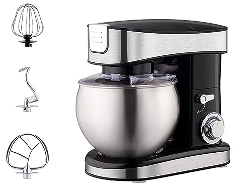 Electric Stand Mixer 6 Speed with Pulse Setting Food Mixer Blender 6.5 Litre Stainless Steel Mixing Bowl with Dough Hook, Whisk, Beater Optional Accessories Meat Grinder, Juice Extracter 1500W (Size