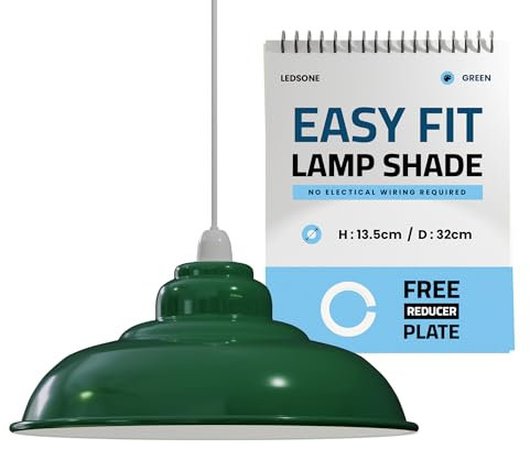 LEDSone Pantalla de lámpara de techo de estilo vintage, fácil de ajustar, estilo retro, moderna, de metal, para colgar lámpara colgante, pantalla industrial de 32 cm (Verde semicurvo, 1 Embalar)