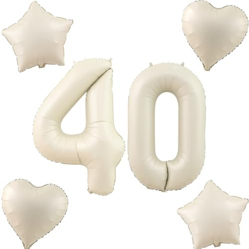 Beige Luftballons Zahl 40+4 pcs herz/stern Folienballon Zahl 40 .Geburtstag frau mädchen,40 Riesenzahl Ballons 40 .geburtstagsdeko mann,Zahlenballon 40, Helium Ballons 40 Zahlen Luftballon